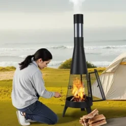 Chiminea, 50,8x149,5 cm, Sort, Udendørs brændefyret pejs