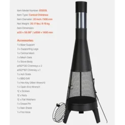 Chiminea, 50,8x149,5 cm, Sort, Udendørs brændefyret pejs