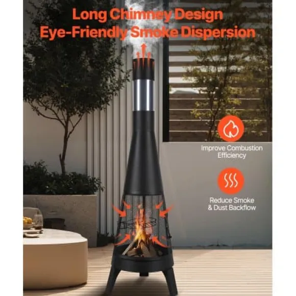 Chiminea, 50,8x149,5 cm, Sort, Udendørs brændefyret pejs
