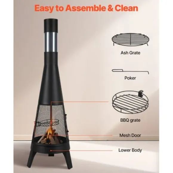 Chiminea, 50,8x149,5 cm, Sort, Udendørs brændefyret pejs