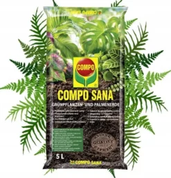 Compo Sana substrat til grønne planter og palmer 5L blanding af tørv, perlit og dolomit