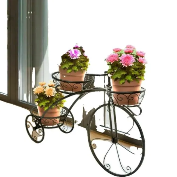 Cykel Plante Stativ, 3-etagers Design, Smedejern Materiale, Sort