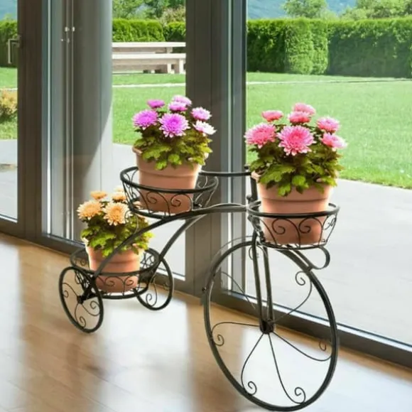 Cykel Plante Stativ, 3-etagers Design, Smedejern Materiale, Sort