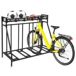 Cykelstativ - Fritstående gulvstativ - 4 Kroge - Opbevaring til hjem og garage - Pladsbesparende - Sort