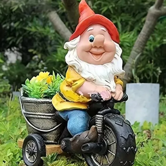Cykeltur, dværge, dværge, gårdspladsstatuer, havedværge, dekorative skulpturer, ornamenter, harpiks