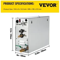 Dampgenerator, 6kW sauna damper med LED digitalt display, 39,5x15,3x31,3 cm, rustfrit stål