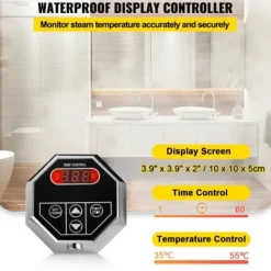 Dampgenerator, 6kW sauna damper med LED digitalt display, 39,5x15,3x31,3 cm, rustfrit stål