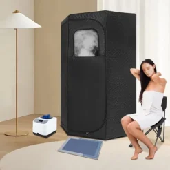 Dampsauna til Hjemmet - Bærbart Femkantet Telt Sæt - 1350 W Dampgenerator - Sammenklappelig Stol - Digital Styring - 9 Varmeniveauer