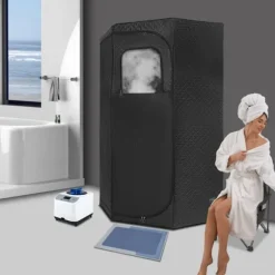 Dampsauna til Hjemmet - Bærbart Femkantet Telt Sæt - 1350 W Dampgenerator - Sammenklappelig Stol - Digital Styring - 9 Varmeniveauer