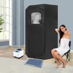 Dampsauna til Hjemmet - Bærbart Femkantet Telt Sæt - 1350 W Dampgenerator - Sammenklappelig Stol - Digital Styring - 9 Varmeniveauer