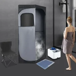 Dampsauna til Hjemmet - Bærbart Femkantet Telt Sæt - 1350 W Dampgenerator - Sammenklappelig Stol - Digital Styring - 9 Varmeniveauer