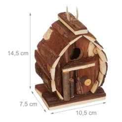 Dekorativt fuglehus, 14.5x10.5x7.5 cm, naturtræ