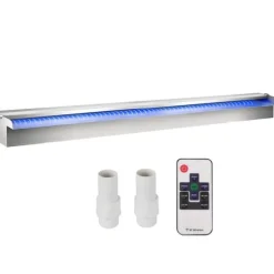 Dekorativt vandfaldsbassin i rustfrit stål: 35,4" x 4,5" x 3,1" med LED strip lys til indendørs og udendørs havedam.