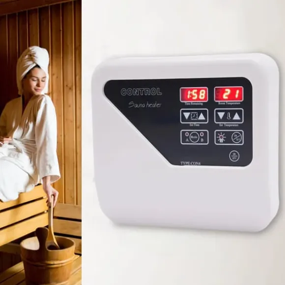 Digital saunastyring - Eksternt kontrolpanel - 3–9 kW - 220–240 V - Temperaturområde 40–105 °C - Lys maks. 60 W - Vægmonteret
