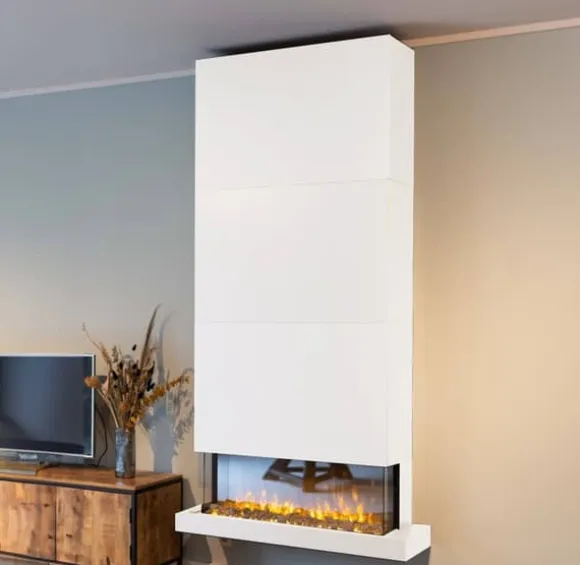 Disegno 90XLW elektrisk vægkomfur - hvid - 3-sidet elektrisk LED højovn - Højt til loftet - 1400 Watt varme - fjernbetjening