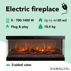 Disegno 90XLW elektrisk vægkomfur - hvid - 3-sidet elektrisk LED højovn - Højt til loftet - 1400 Watt varme - fjernbetjening