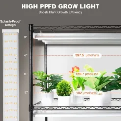 DIY Plantestativ med Vokse-lamper, 6 Etagers, 192W, 70,9” Høj, Justerbar Plant Grow Hylde til Indendørs Planter.