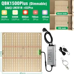 Dæmpbar LED Vækstlys, Justerbart Spektrum, Energi Effektiv,QBK1500Plus-DIM
