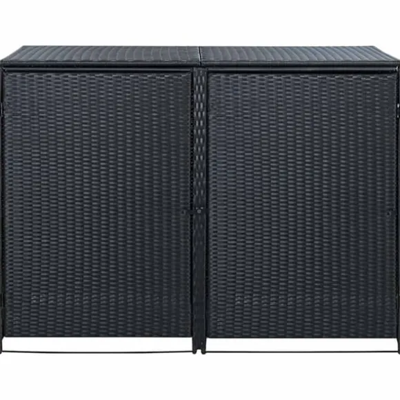 Dobbelt skraldespandsskjuler i polyrattan | Farve: Sort | Størrelse: 148x80x111 cm