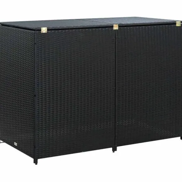 Dobbelt skraldespandsskjuler i polyrattan | Farve: Sort | Størrelse: 148x80x111 cm