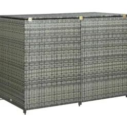 Dobbelt skraldespandsskjuler i polyrattan - Opbevaring | Farve: Grå | Størrelse: 148x77x111 cm