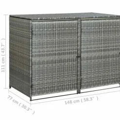 Dobbelt skraldespandsskjuler i polyrattan - Opbevaring | Farve: Grå | Størrelse: 148x77x111 cm