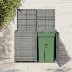 Dobbelt skraldespandsskjuler i polyrattan - Opbevaring | Farve: Grå | Størrelse: 148x77x111 cm