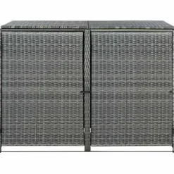 Dobbelt skraldespandsskjuler i polyrattan - Opbevaring | Farve: Grå | Størrelse: 148x77x111 cm