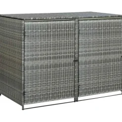 Dobbelt skraldespandsskjuler i polyrattan - Opbevaring | Farve: Grå | Størrelse: 148x77x111 cm