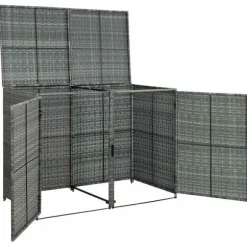 Dobbelt skraldespandsskjuler i polyrattan - Opbevaring | Farve: Grå | Størrelse: 148x77x111 cm
