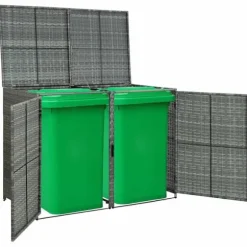 Dobbelt skraldespandsskjuler i polyrattan - Opbevaring | Farve: Grå | Størrelse: 148x77x111 cm