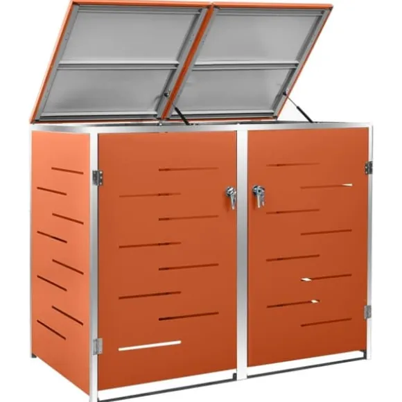 Dobbelt skraldespandsskjuler i rustfrit stål - Robust og luftcirkulerende | Størrelse: 138x77,5x112,5 cm