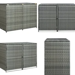 Dobbelt skraldespandsskjuler 148x77x111 cm polyrattan grå - Skraldespandsskjuler - Skraldespandsskjulere - Home & Living