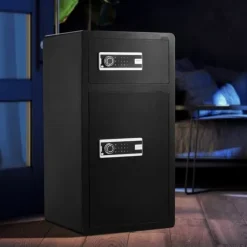 Dobbeltdør pengeskab 7,2 ku.ft med nøglelås og adgangskode, sort sikkerhedsskab