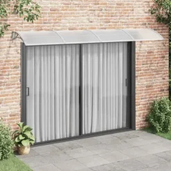 Dørbaldakin i polycarbonat - Beskytter døren mod vejr | Størrelse: 350x100 cm | Farve: Grå