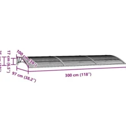 Dørbaldakin i polycarbonat - Vejrbestandig og robust konstruktion | Størrelse: 300x100 cm | Farve: Sort