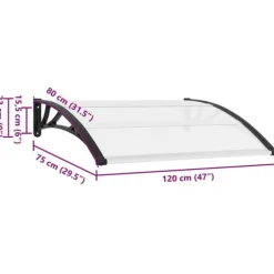 Dørbaldakin i polycarbonat - Vejrbestandig dørudhæng | Størrelse: 120x75 cm | Farve: Sort & Transparent