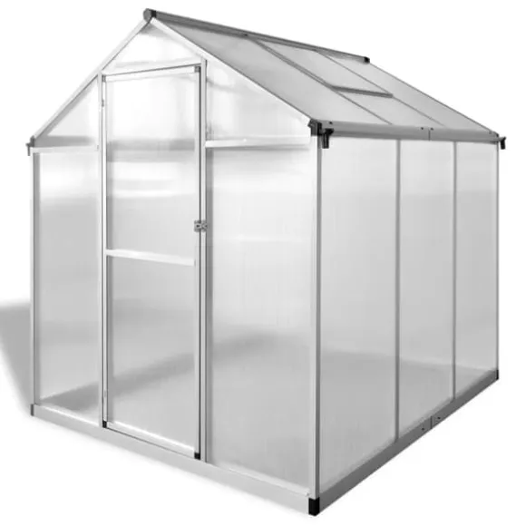 Drivhus 3,46 m² - Forstærket aluminium med polykarbonat | Farve: Aluminium | Størrelse: 3,46 m²
