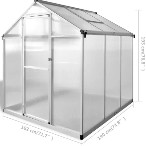 Drivhus 3,46 m² - Forstærket aluminium med polykarbonat | Farve: Aluminium | Størrelse: 3,46 m²