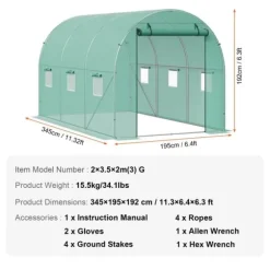Drivhus, kraftig ramme, effektiv ventilation,12x7x7 ft