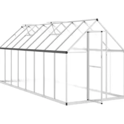 Drivhus med aluminiumfundamentramme - Vejrbestandig | Størrelse: 445x169x195 cm | Farve: Sølv