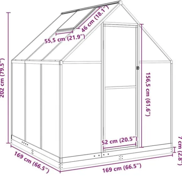 Drivhus med aluminiumstel og fundamentramme | Størrelse: 169x169x202 cm | Farve: Grøn