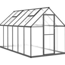 Drivhus med fundamentramme - Vejrbestandigt aluminium | Størrelse: 334x169x195 cm | Farve: Antracitgrå