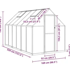 Drivhus med fundamentramme - Vejrbestandigt aluminium | Størrelse: 334x169x195 cm | Farve: Antracitgrå