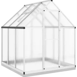 Drivhus med fundamentramme i aluminium - 169x169x202 cm | Farve: Sølv