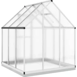 Drivhus med fundamentramme i aluminium - 169x169x202 cm | Farve: Sølv