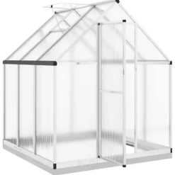 Drivhus med fundamentramme i aluminium - 169x169x202 cm | Farve: Sølv