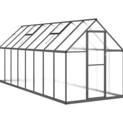 Drivhus med fundamentramme 445x169x195 cm - Aluminium | Farve: Antracitgrå