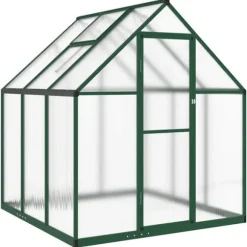 Drivhus med fundamentramme i aluminium - Vejrbestandigt | Størrelse: 169x169x195 cm | Farve: Grøn