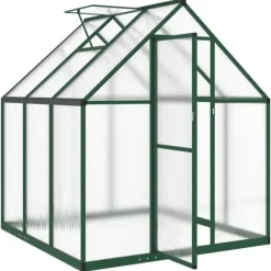 Drivhus med fundamentramme i aluminium - Vejrbestandigt | Størrelse: 169x169x195 cm | Farve: Grøn